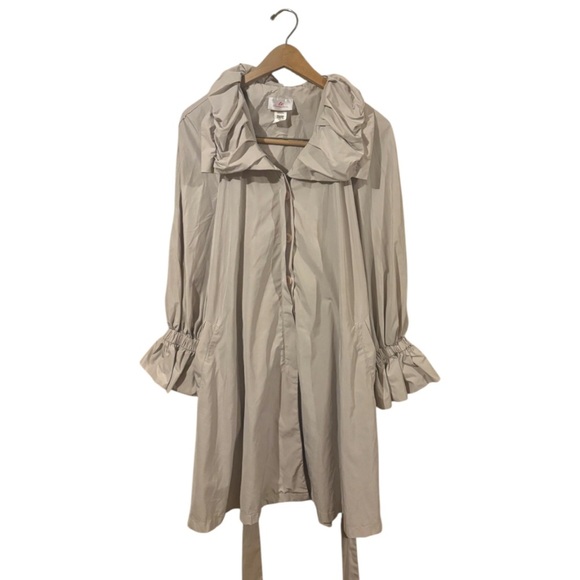 I.C collection Stylish Beige Ruffle Trench rain Coat L - Picture 3 of 8